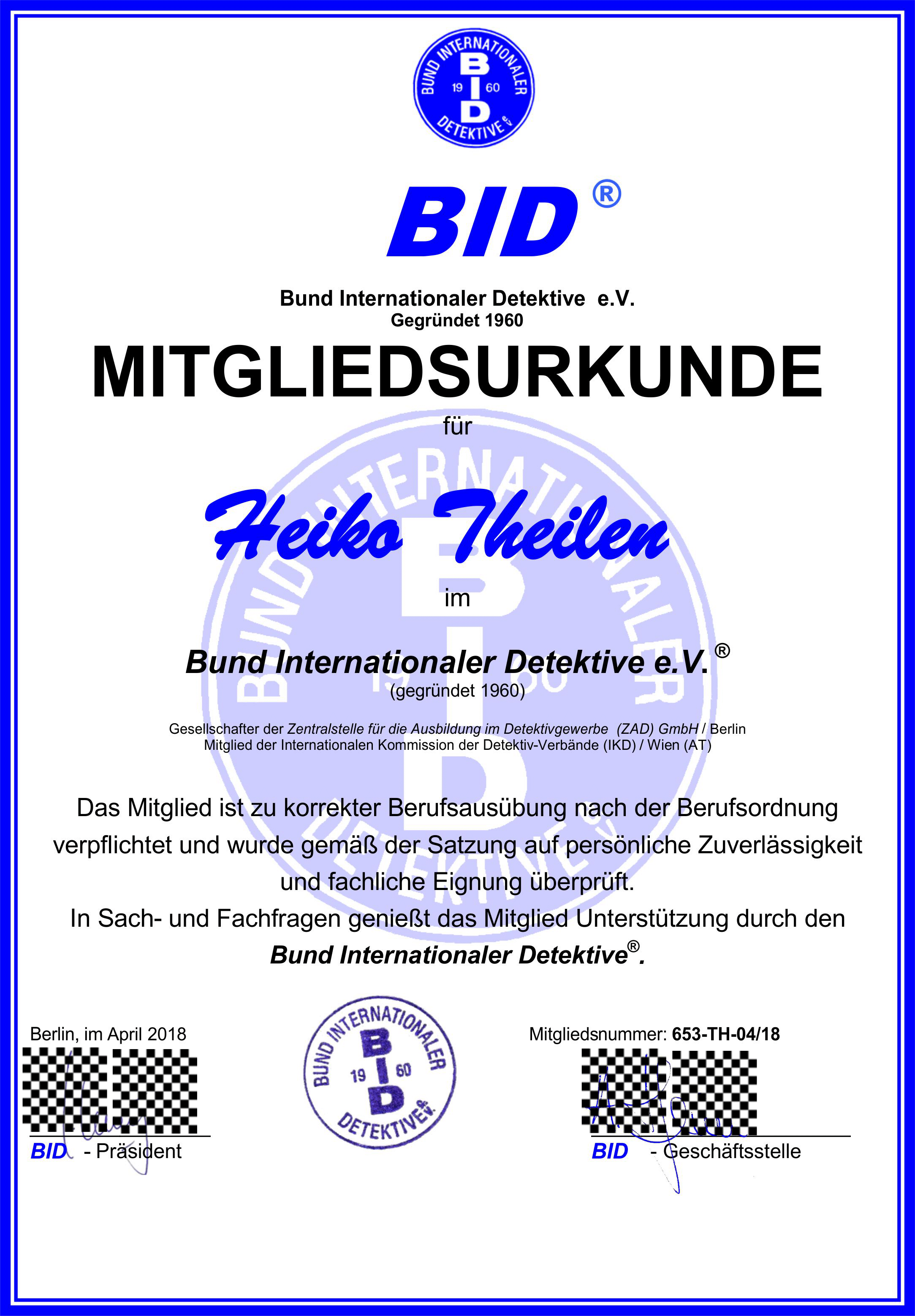 BID Mitgliedsurkunde Theilen sign Maker